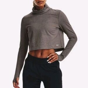 Under Armour Womens Gray Cropped Turtleneck Long Sleeve Athletic Top Large